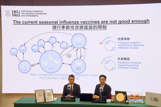 Professor Leo Poon Lit-man (right) highlights the advantages of LAIVs, noting that their intranasal administration offers a needle-free delivery method. This approach alleviates the fear of vaccination, particularly in young children, so it will help mitigate vaccine hesitancy.
 